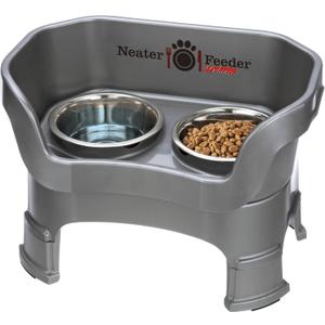 Neater Feeder Deluxe Mess-Proof Elevated Dog Bowls for Medium Dogs (19–40 lbs), 2 Height Adjustable (10” & 12.5”) No-Spill Raised Dog Bowl Stand, Stainless Steel Food Bowl Set, Made in USA, Gunmetal