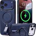 Butaiga for iPhone 17 Pro Leather Case with Stand, Anti-Slip Grip Ring, Fits for MagSafe (Blue, iPhone 17 Pro)