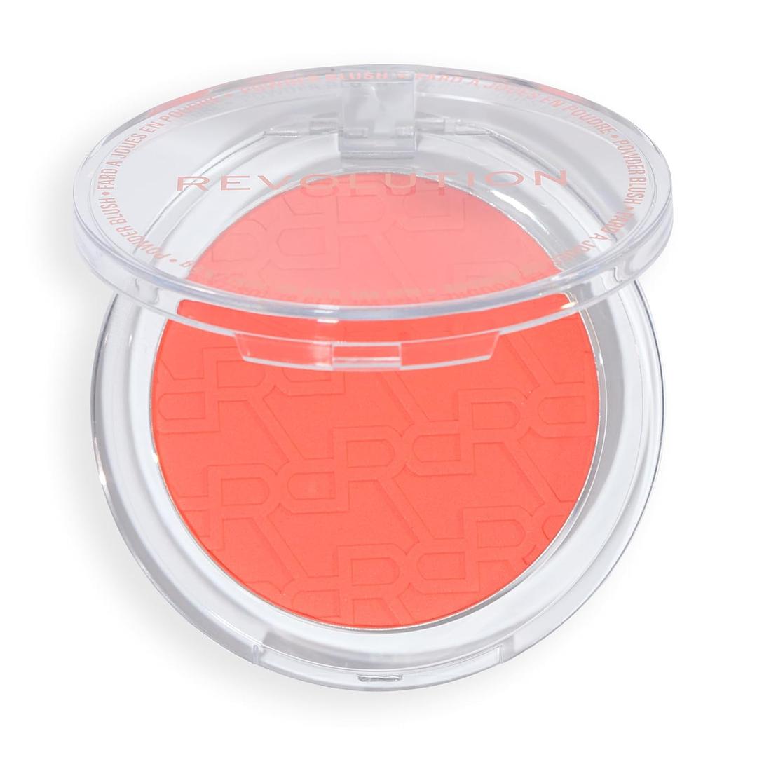 Revolution, Blusher Reloaded, Talc-Free Powder Blush with Matte Finish for Cheeks, Rich Pigment & Buildable, Vegan & Cruelty-Free, Poppin' Orange