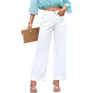 KUNMI Women's Wide Leg Jeans High Waisted Straight Leg Stretchy Denim Pants with Pockets (4, White)