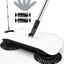 Manual Floor Sweeper Black - 7 Replacement Parts, Dry Wet Pickup for Hardwood Tile Marble, Pet Hair Small Debris Cleaner, No Power Needed, Home Office Use