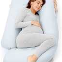 Momcozy Pregnancy Pillows for Sleeping, U Shaped Full Body Pillow 57 Inch for Pregnant Women with Back, Hip, Leg, Belly Support, Washable Jersey Cotton Cover Included, Light Blue