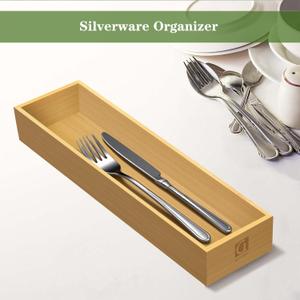 guiogc Silverware Drawer Organizer, Utensil Organizer, Bamboo Storage Box Wood Tray for Drawer 1 Pack