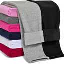 Girls Fleece Lined Leggings Cotton Kids Winter Warm Leggings Thick Thermal Tights Pants (7-8 Years, Black, Light Gray)