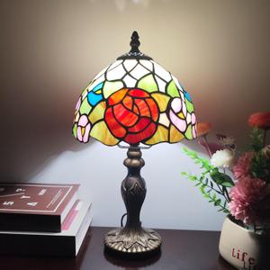 Tiffany Table Lamp 3-Way Dimmable Stained Glass Bedside Lamp Nightstand Small Table Lamp Include LED Light Bulb for Home Living Room Office (Rose Flowers - A)