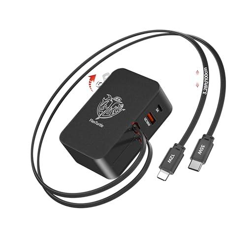 FlexTurtle【Ultra-Compact】 4 in 1 Retractable Wall Charger with Dual Cables(3.28ft), Retractable Phone Charger Wall Plug with 2 USB Ports, 35W Retractable Charger for iPhone 17/16/15/14,iPad (Black)