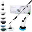 Electric Spin Scrubber with 7 Replaceable Brush Head, Shower Scrubber with Long Handle,7 in 1 Cordless Cleaning Brush, Power Shower Scrubber for Bathroom, Tub, Tile, Floor, Kitchen, Window, Black