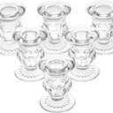 Glass Taper Candle Holders Set of 6 Clear Crystal Candle Holders for Candlesticks, Elegant Candlestick Holders for Table Centerpiece Wedding Party Christmas Thanksgiving Festival (Transparent)