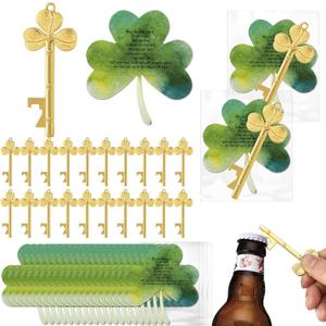 Vesici 20 Set St Patricks Day Gifts Key Bottle Openers with Lucky Clover Cards Gold Can Opener Irish Party Favor Appreciation Gift Thank You Gift for Guests Coworker Employee Family