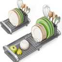 TOOLF Small Dish Drying Rack, Mini Expandable Compact Dish Rack, Slim Extendable Stainless Steel Dish Drainer for Kitchen Plate Storage, Space Saving Dish Strainer in Sink or on Home Countertop, Gray