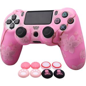 RALAN Pink Controller Skins for PS4, Silicone Controller Cover Skin Protector Compatible with PS4 Slim/PS4 Pro Controller (Pink Pro Thumb Grip x 6,Skull Cap Grip x 2)(Camouflage Pink+White Pink