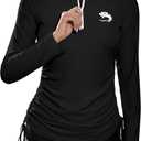 BesserBay Women's UPF 50+ UV Sun Protection Rash Guard Shirt Half Zip Long Sleeve Ruched Tie Side Swim Top Swim Shirt (Large, Black)