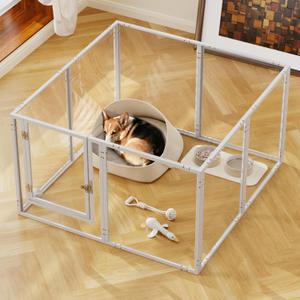 Clear Acrylic Dog Playpen - Easy Assembly Indoor Pet Fence with Scratch Proof Floor Protectors (White-8, 39, 8)