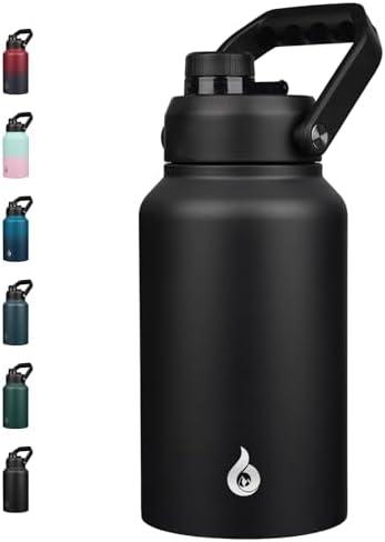BJPKPK 87oz Insulated Water Bottle, Dishwasher Safe 2/3 Gallon Water Bottle with Ergonomic Handle, BPA Free Leak Proof Water Jug, Stainless Steel Metal Water Bottle with Anti-slip Bottom, Black