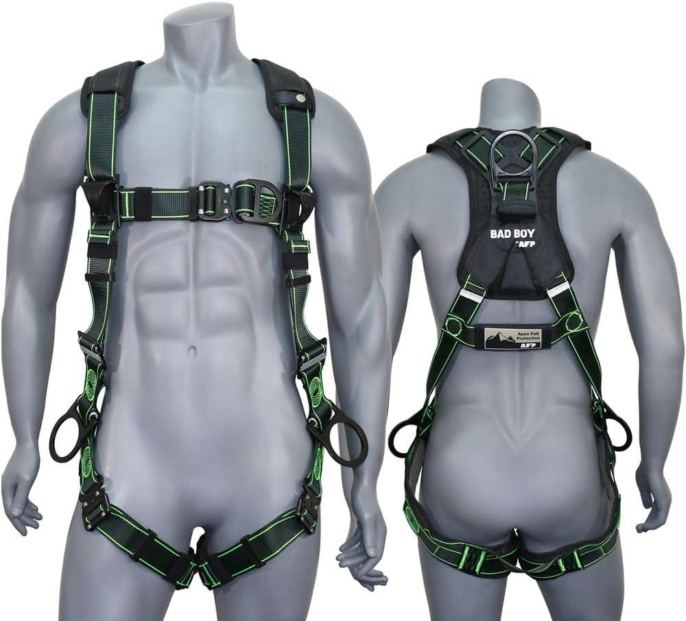 AFP Fall Protection PremiumSafety Harness, Vented & Padded Shoulder, Legs and Back, 3 D-Rings, Tongue Buckle