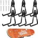 6 Pack Skateboard Wall Mount Hanger Rack - Skateboard Accessories,Heavy Duty Iron Storage Display Hook for Horizontal Installation,Non-Slip PVC Coating,Holds 55 lbs, Easy Mount on Wall & Wood