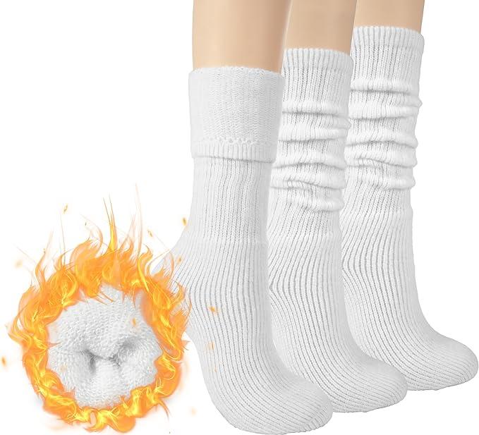 BomKinta Thick Slouch Socks Women - Long Soft Scrunch Knee High Boot Socks - Stack Socks for Women 3 Pair Pack Size 5-10