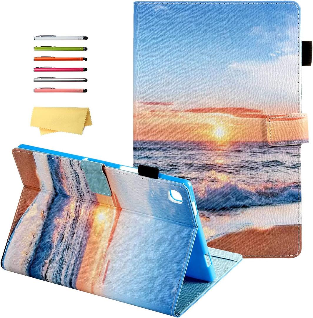 for Samsung Galaxy Tab A7 10.4 inch 2020/2022 Release (Model:SM-T500/T503/T505/T507/T509) with Stand/Pencil Holder PU Leather Protective Smart Magnetic Cover [Auto Sleep/Wake], Beach Sunset