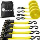 Cartman Ratchet Tie Down, 4Pk 15Ft, 500Lbs Load Cap/ 1500Lbs Break Strength, Cargo Straps for Moving Appliances, Lawn Equipment, Motorcycle in a Truck, with Carry Bag