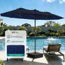 AreShark 13 FT Patio Umbrella with Solar Lights, Double-Sided Outdoor Table Umbrellas with Crank, Large Rectangular Market Umbrella for Porch, Lawn, Pool, Backyard, Navy