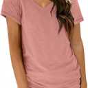 AUTOMET T-Shirts Short Sleeve V Neck Tees Tops for Women Fashion Trendy Lightweight Soft Casual Summer Outfits Clothes 2025 (Small, Pink)