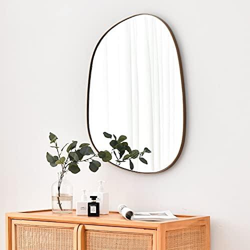 ELEHUME Asymmetrical Mirror for Wall Decor 20"*25", Modern Brass Framed Wall Mirror for Living Room Bathroom Bedroom Entryway ELE-STOU-0066G