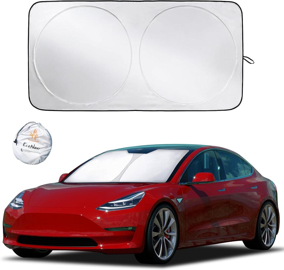 EcoNour Windshield Sun Shade for Tesla Model 3/Y Cars | (20162025) Foldable Sun Shield | Tesla Accessories  Upgraded Windshield Fits for Both Tesla Model Y Sunshade and Tesla Model 3 Sunshade (XX-Large)
