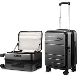 LUGGEX Carry On Luggage Top Opening, FLT Expandable Polycarbonate Hard Shell Suitcase with Wheels (FX-Lite, Charcoal Metallic, 20 Inch, 36L-41L)