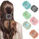 6Pcs Flat Hair Clips for Women,Colorful Checkered Flat Top Round Clip for Thick or Thin Hair,Picura Large Hair Claw Clips Strong Hold No Slip Hair Barrettes (Rainbow Style)