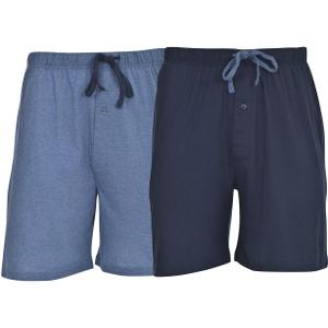 Hanes Men's 2 Pack Jersey Cotton Knit Tagless Sleep & Lounge Drawstring Shorts, Chambrey Blue Heather/ Bright Navy, 5X-Large