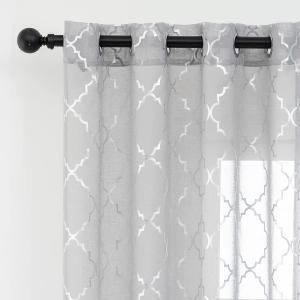 Kotile Silver Grey Sheer Curtains 84 Inches Long 2 Panels Metallic Silver Sheer Curtains for Living Room Bedroom, Grommet Light Filtering Privacy Shimmer Sheer Window Curtains, W52 x L84 Inch