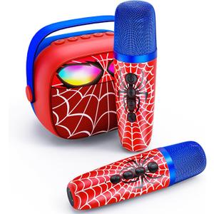 Mini Karaoke Machine for Kids,5 Voice Effects - Portable Bluetooth Speaker with 2 Wireless Mics LED Lights for Boys Girls Ages 3-12| Kids Karaoke Machine Birthday Gift Toy for Singing,Party & Play (red)