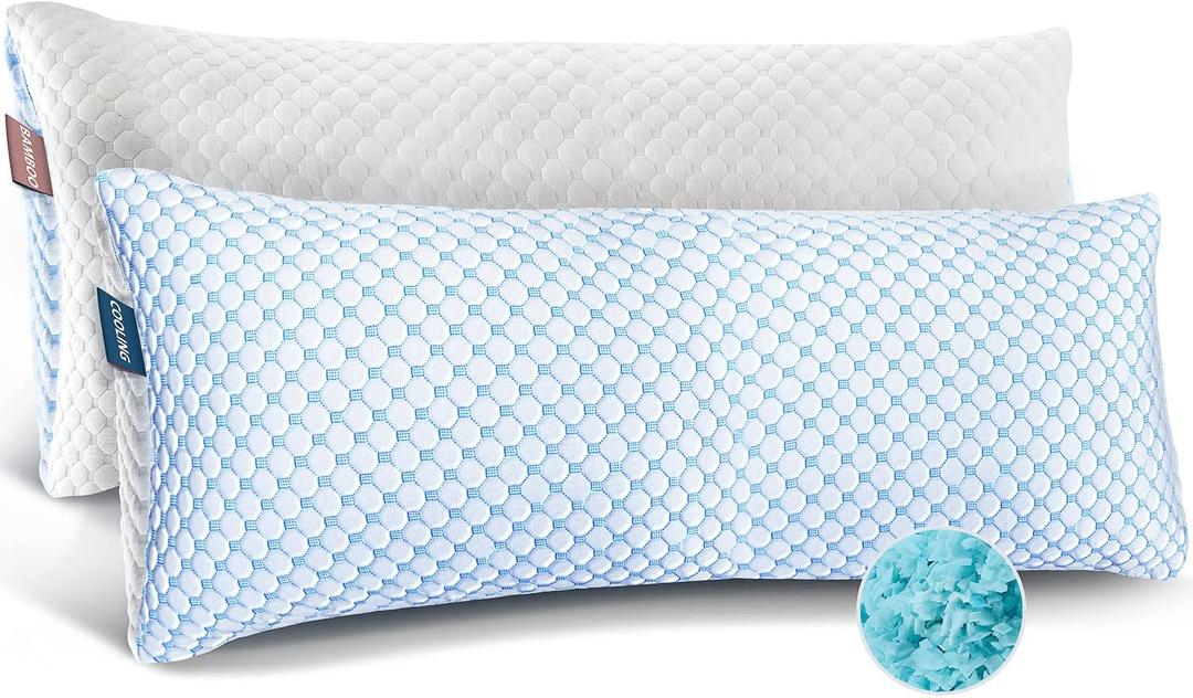 Nestl Cooling Pillow for Sleeping 1 Pack, Luxury Shredded Memory Foam Body Pillow Set of 1, Adjustable Cold Gel Pillows for Hot Sleepers Supportive Long Pillow for Side Back Stomach Sleepers