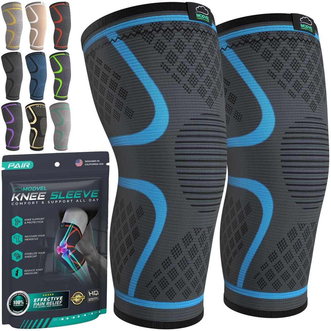 Modvel Compression Knee Brace for Women & Men - 2 Pack Knee Brace for Women Running Knee Pain, Knee Support Compression Sleeve, Workout Sports Knee Braces for Meniscus Tear ACL & Arthritis Pain Relief (XXX-Large, Blue)
