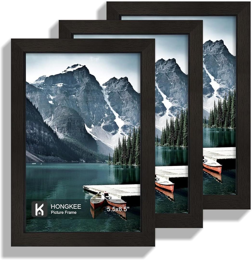 5.5 x 8.5 Diploma Frame - Made of Real Glass and Black Wooden Frame, 5.5 by 8.5 Photo for Wall or Tabletop Display, 3 Pack