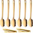 Stainless Steel Flatware Set of 8, 13-Inch Long Handle Gold Buffet Serving Spoons and 9-Inch Barbecue Tongs for Banquet
