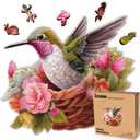 LEOGOR Wooden Puzzles for Adults  500 Piece, 21.1 x 17.7 in Extra-Thick 5mm Wood Puzzles Adult, Bird-Shaped XL Mosaic Jigsaw, Glorious Hummingbird, Unique Hand-Drawn Pieces