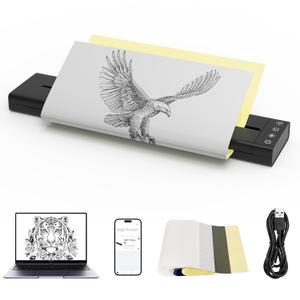 Stencil Printer, Wireless Bluetooth Transfer Machine With 5Pcs Transfer Paper, Tattoo Printer Kit for Artists & Beginners, Compatible for Smart Phone