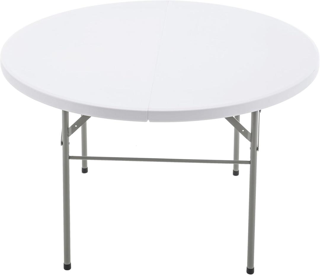 BTEXPERT White 4 Ft 48inch Round Plastic Folding Table Commercial Portable for Banquet Dining Wedding Party Events Home Kitchen Patio Backyard Indoor Outdoor