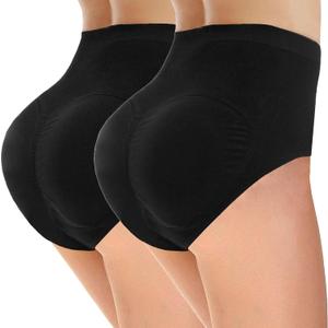 Womens Shapewear Butt Lifter Padded Control Panties Body Shaper Brief (XX-Large-3X-Large, 2 Black)