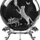 2.3in 3D Cat Glass Ball with Stand Cat Lover Gifts for Home Decor Gift for Women Men