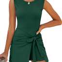 Caracilia Women Summer Sleeveless Bodycon Tie Cinched Waist Romper Skort Mini Dress Built in Shorts Night Out Vacation Dress (XX-Large, Dark Green)