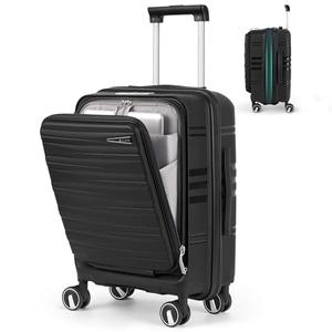 RAINSMORE Expandable Carry on Luggage 20 Inch, Airline Approved Carry on Suitcase with Front Pocket&Laptop Compartment, Hardshell Rolling Travel Luggage with Spinner Wheels,Black