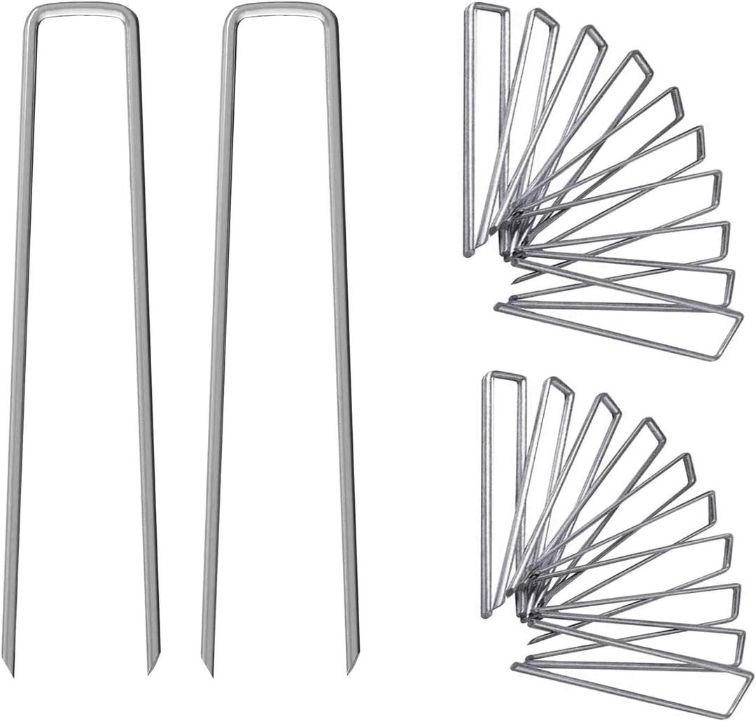 12 Inch Galvanized Garden Landscape Staples Stakes, 25 50 100 PCS Anti-Rust Garden Staples Tent Ground Stakes U-Shaped Landscape Pins for Secure Lawn Fabric, Decoration (100, 12 Inch)