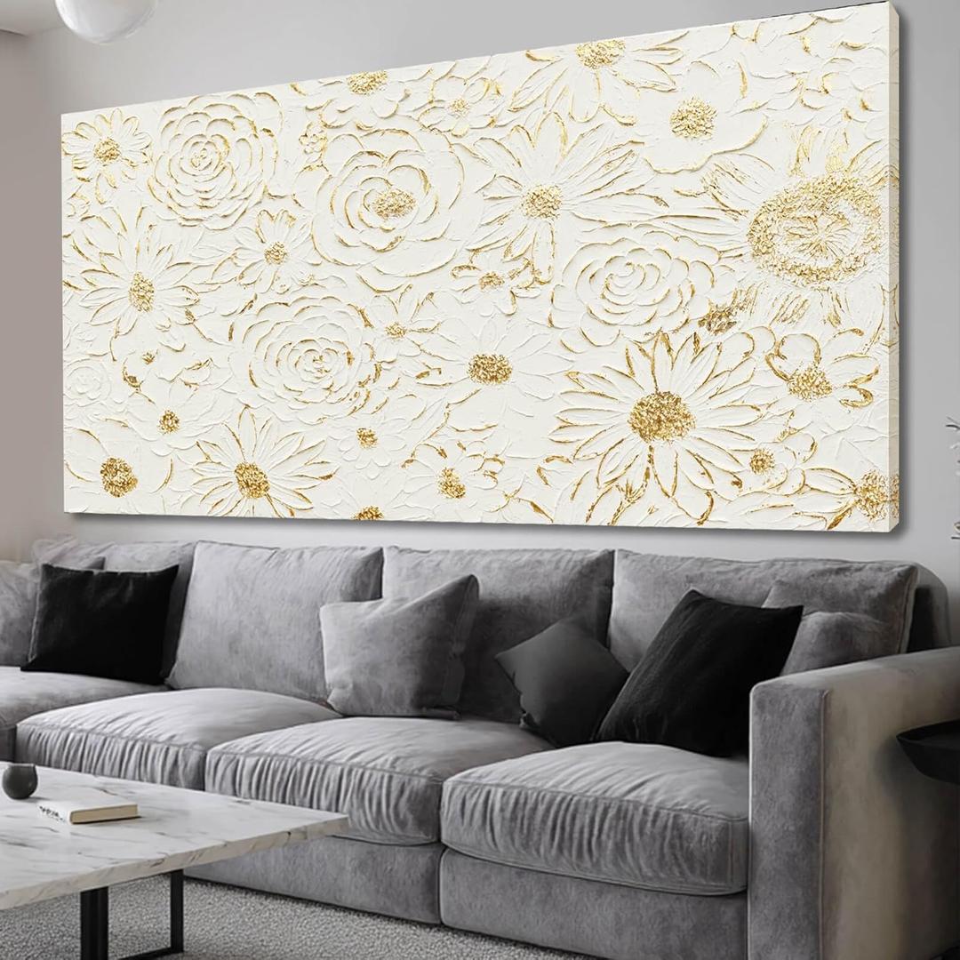 YJYart Line Canvas Wall Art Flower Wall Decor Modern Paintings 29"x58" Wall Decorations for Living Room Large Artwork for Kitchen (Gold)