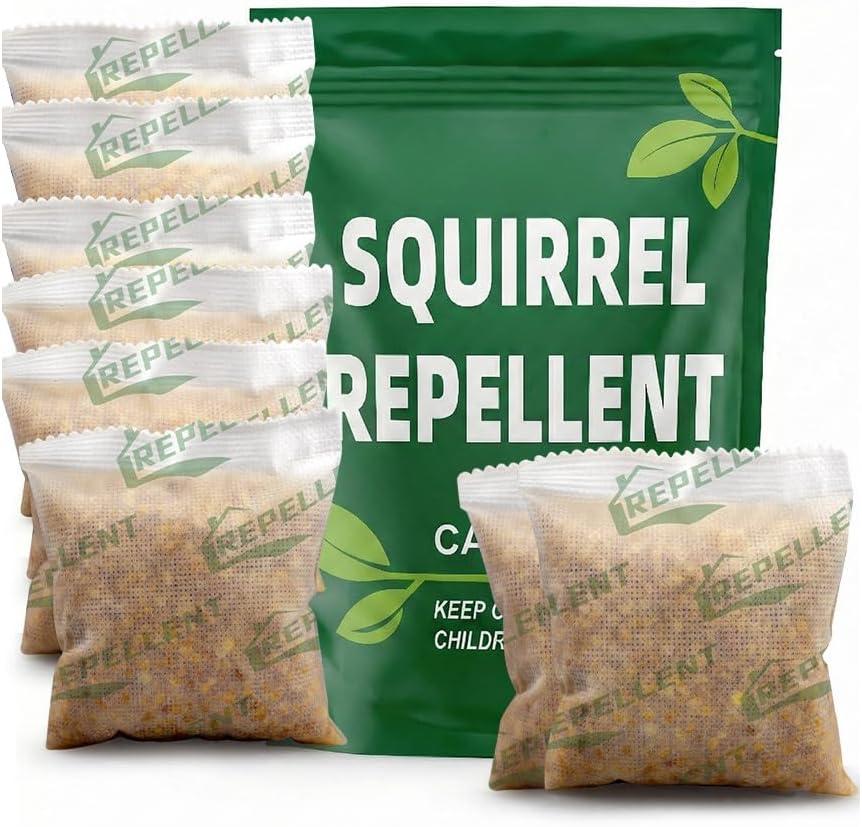 AUDQQM Squirrel Repellent, Outdoor Chipmunk Repellent, Keep Squirrels Away from Garden, Yard and Potted Plants, Chipmunk Deterrent Indoor, Squirrel Deterrent for Attic, Family & Pet Safe, 8 Pouches (EXP 01/01/36)