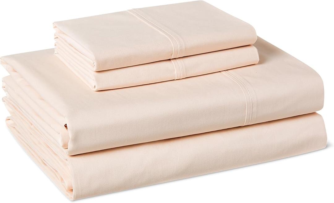 Amazon Basics 100% Organic Cotton Kids' Sheet Set with Pillowcase, Full Size, Pale Pink