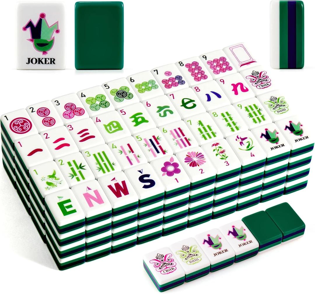 American Mahjong Tile Set(4 Layer), 1.2'' Mahjong Tile Set with Carrying Bag, 160 Green Travel Mahjong Set, 4 All-in-One Rack/Pushers & Accessories, Birthday Gifts for Women Mahjong Enthusiasts, 1.2 inches x 0.9 inches x 0.5 inches