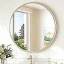 TokeShimi 24 Inch Circle Bathroom Mirror Brushed Nickel, Tempered Round Wall Mirror, Shatterproof 24x24 Hanging Wall Mirrored Farmhouse for Bedroom, Entryway, Restroom, Vanity, Living Room