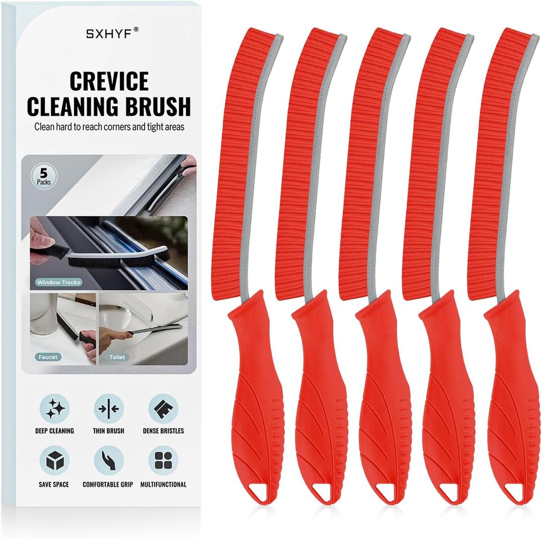 2 x SXhyf Cleaning Brush - Hard Bristle Crevice Cleaning Brush, Multifunctional Gap Scrub Brush, Kitchen Essentials, Bathroom Cleaner Tools for Household Use, Home, Window, Toilet, Stove (Red Bristle Red Handle)